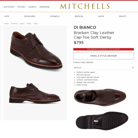 * NIB * $795 Bracken DI BIANCO Italian Derby US 9.5 M Clay * add $15 Cedar Trees main image 4